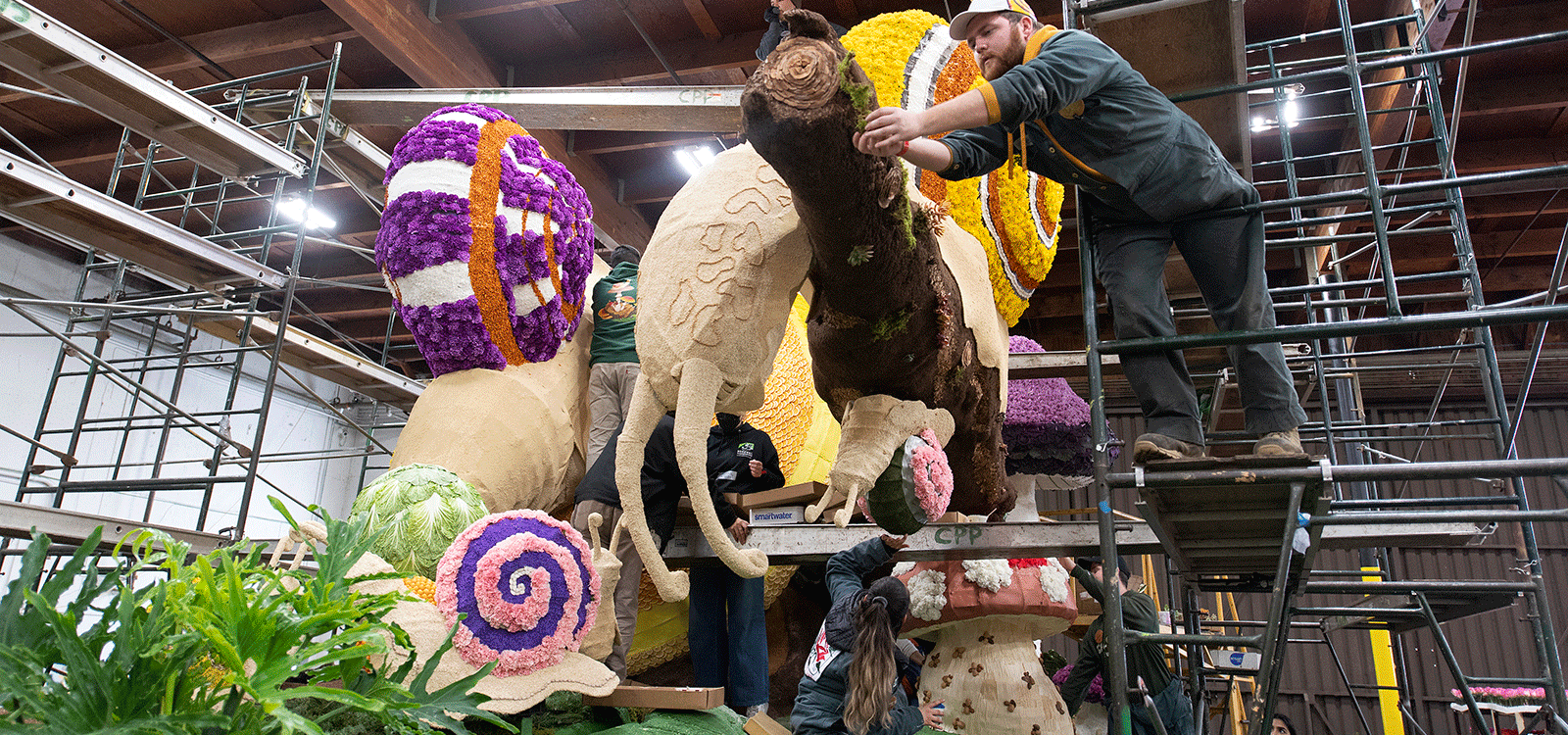Student working on rose float