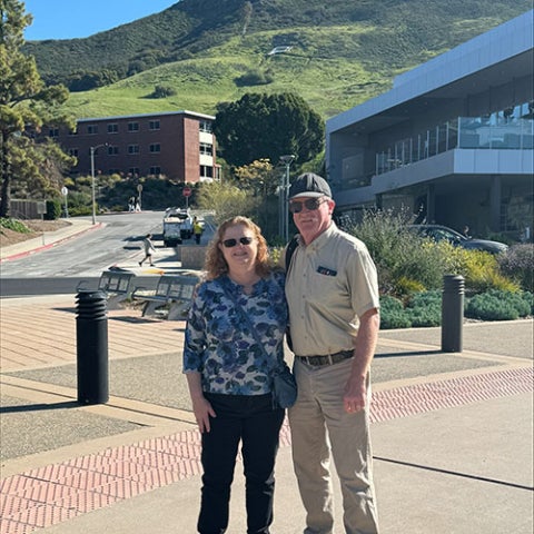 Mark and Marley Kent with the Cal Poly “P” in the background. 