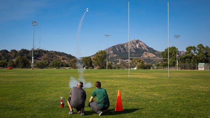 Cal Poly students launching a rocket