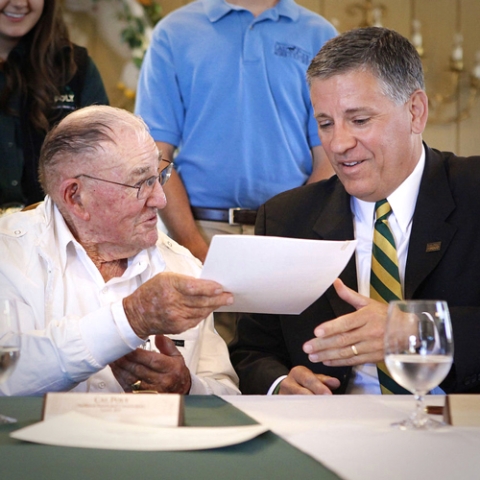 Stu Bartleson and President Armstrong at signing of Bartleson Ranch agreement ceremony